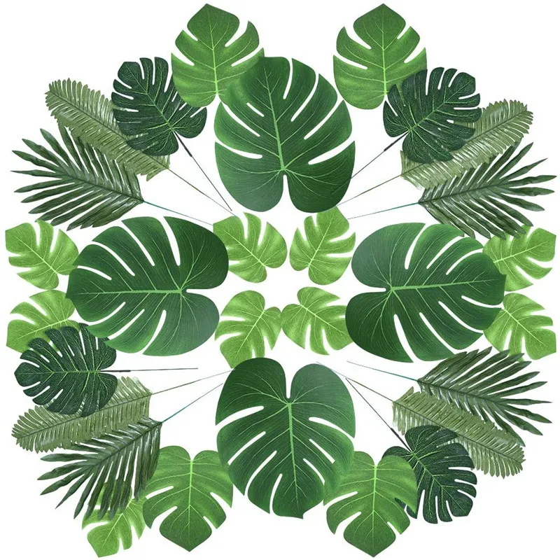 

31 Kinds Tropical Leaf Artificial Tropical Palm Leaves Luau Decorations Fake Plants Hawaiian Luau Birthday Party Home Decoration