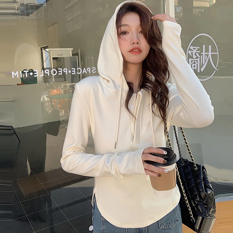 Bts buttoning design feels split long sleeve slim solid color drawstring hooded T-shirt 2022 spring new joker casual tops
Bts buttoning design feels split long sleeve slim solid color drawstring hooded T-shirt 2022 spring new joker casual tops