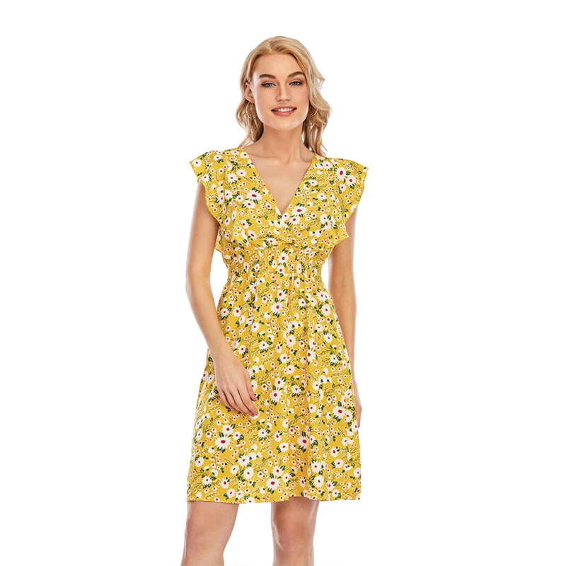 QRWR 2021Summer Ladies Dress New Chiffon Print Ruffle Dress Elegant V Neck Sleeveless Knee Length Beach Style Dress Women
QRWR 2021Summer Ladies Dress New Chiffon Print Ruffle Dress Elegant V Neck Sleeveless Knee Length Beach Style Dress Women