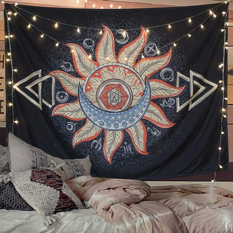 

Mandala Tapestry White Black Sun and Moon Tapestry Wall Hanging Gossip Tapestries Hippie Wall Rugs Dorm Decor Blanket 95x73cm