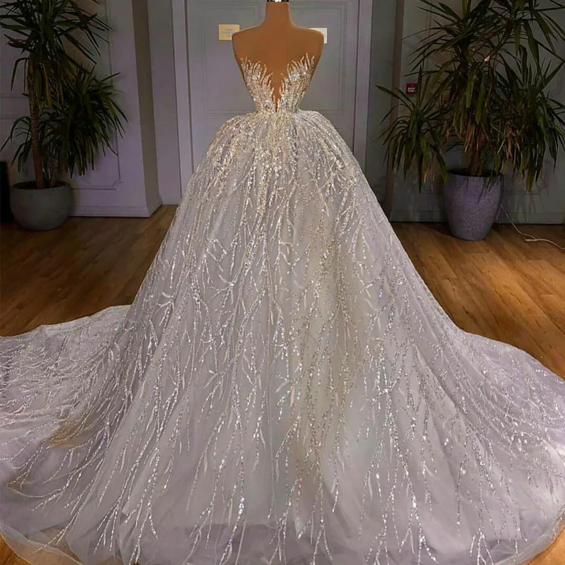 White Sequins Ball Gown Wedding Dresses Sweetheart Crystal Beading Princess Puffy Bridal Gowns Backless Wedding robes
White Sequins Ball Gown Wedding Dresses Sweetheart Crystal Beading Princess Puffy Bridal Gowns Backless Wedding robes