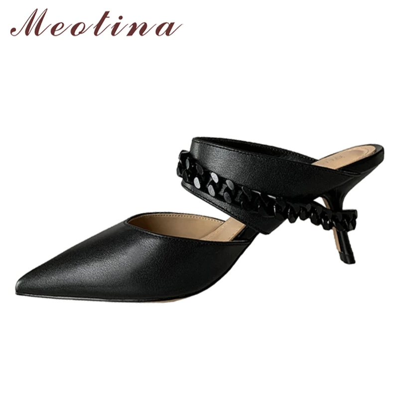 Meotina Women Slippers Genuine Leather Shoes Pointed Toe High Heels Sandals Kitten Heel Metal Decoration Mules Lady Slides White
Meotina Women Slippers Genuine Leather Shoes Pointed Toe High Heels Sandals Kitten Heel Metal Decoration Mules Lady Slides White