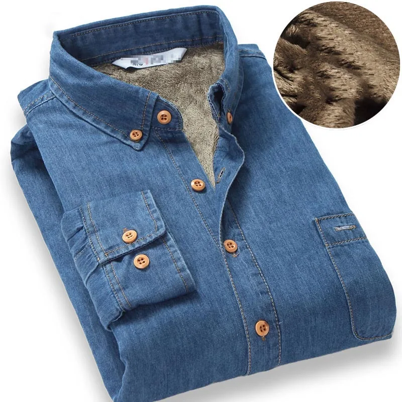Fleece Top Keep warm Fashion Brand Winter Jeans Shirt Men Warm Fleece Lined Velvet Denim Shirts 4XL Male Bottoming Shirt blue
Fleece Top Keep warm Fashion Brand Winter Jeans Shirt Men Warm Fleece Lined Velvet Denim Shirts 4XL Male Bottoming Shirt blue