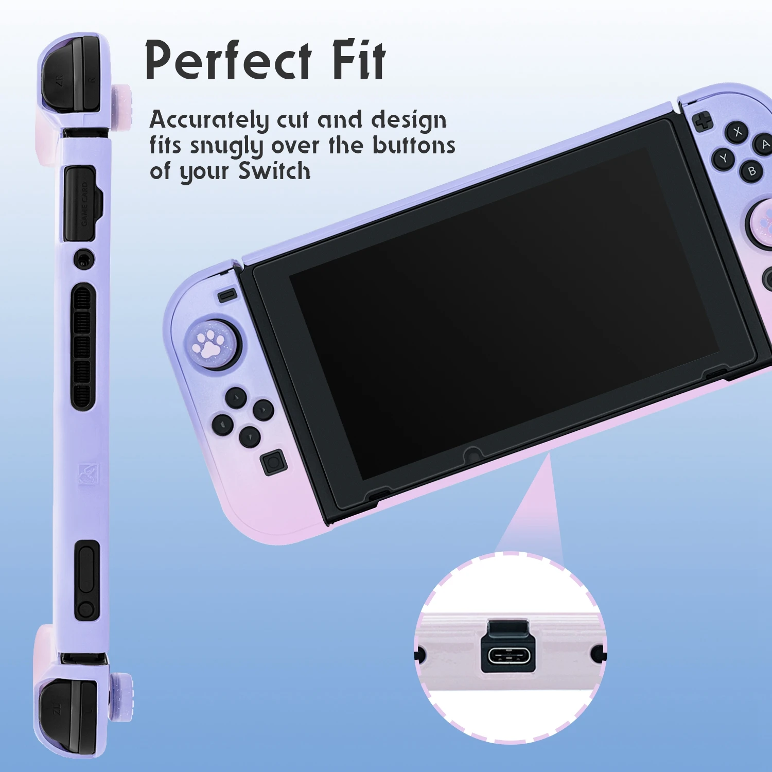 Project Design Dockable Game Protective Case with for Joy-con Faceplate and Thumb Cap Nintend Switch Glitter Pink/Purple | Электроника