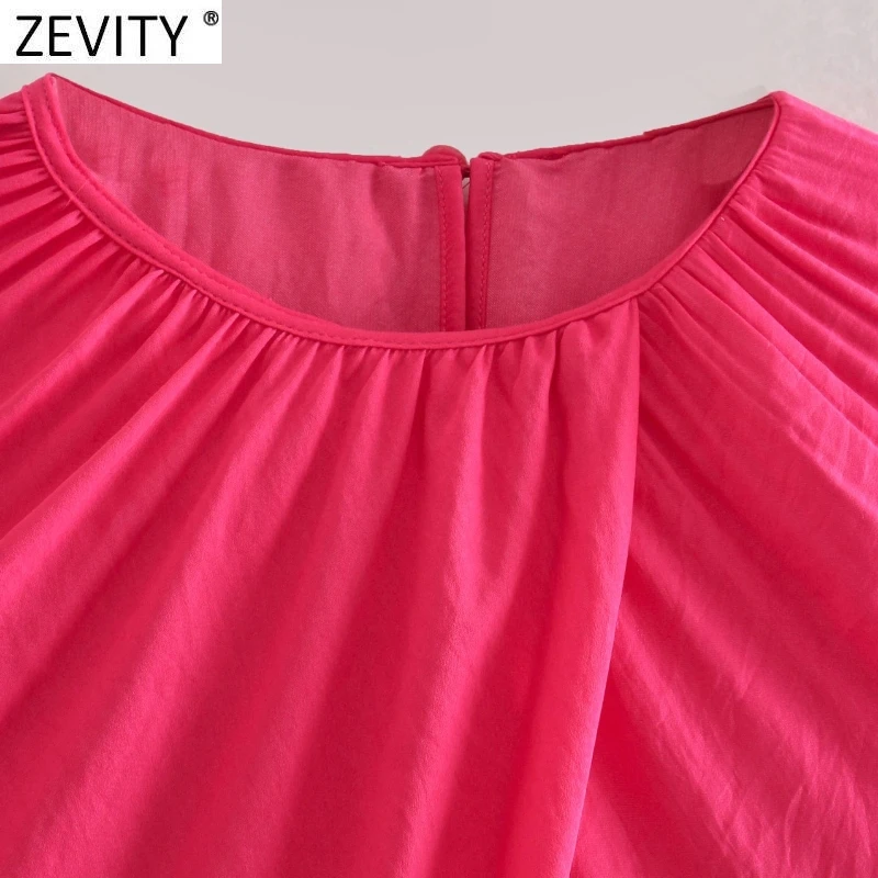 Новинка от Zevity женская модная плиссированная короткая рубашка с круглым вырезом
