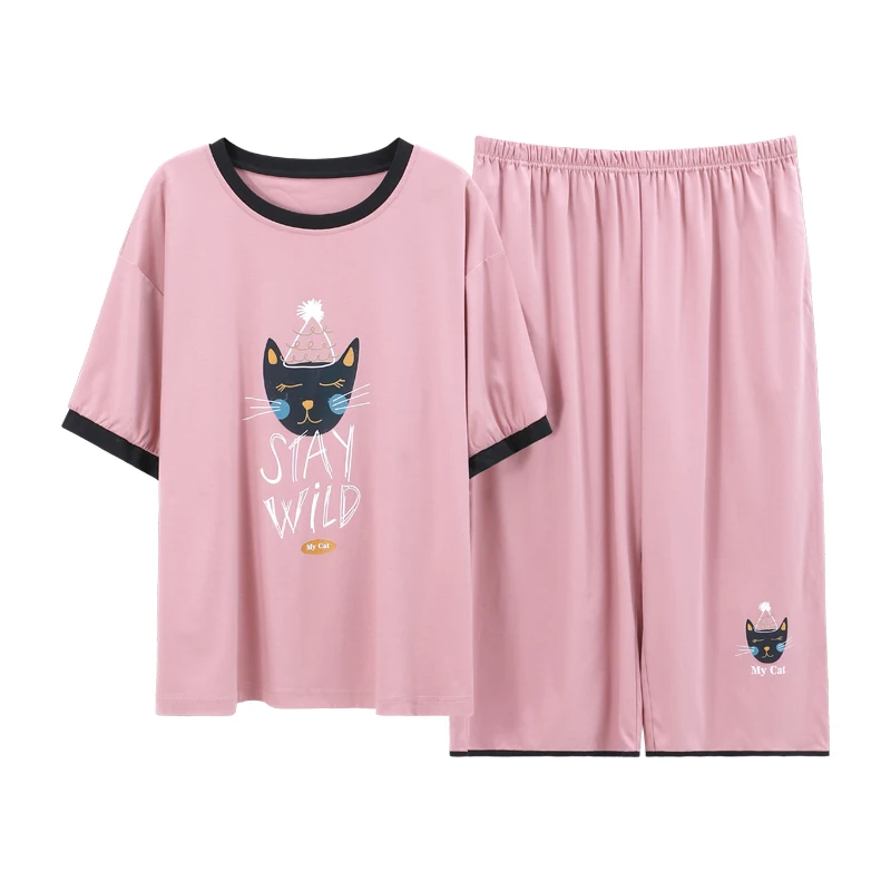 Funny Cartoon Pink Kawaii Women Sleepwear Short Sleeve Calf-Length Pants Summer Women Sleepwear Fashion Casual Cotton Homewear
Funny Cartoon Pink Kawaii Women Sleepwear Short Sleeve Calf-Length Pants Summer Women Sleepwear Fashion Casual Cotton Homewear