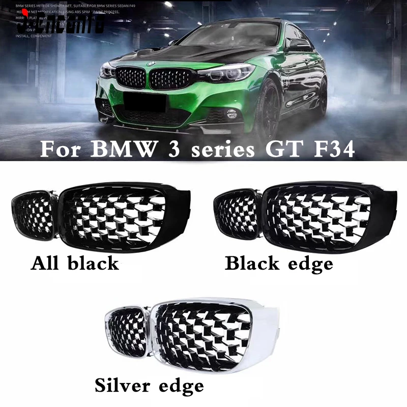 

A pair Front Kidney Grille For BMW 3 Series GT F34 320i 328i 330i Diamond Grille Meteor Style Front Bumper Grill Car Styling