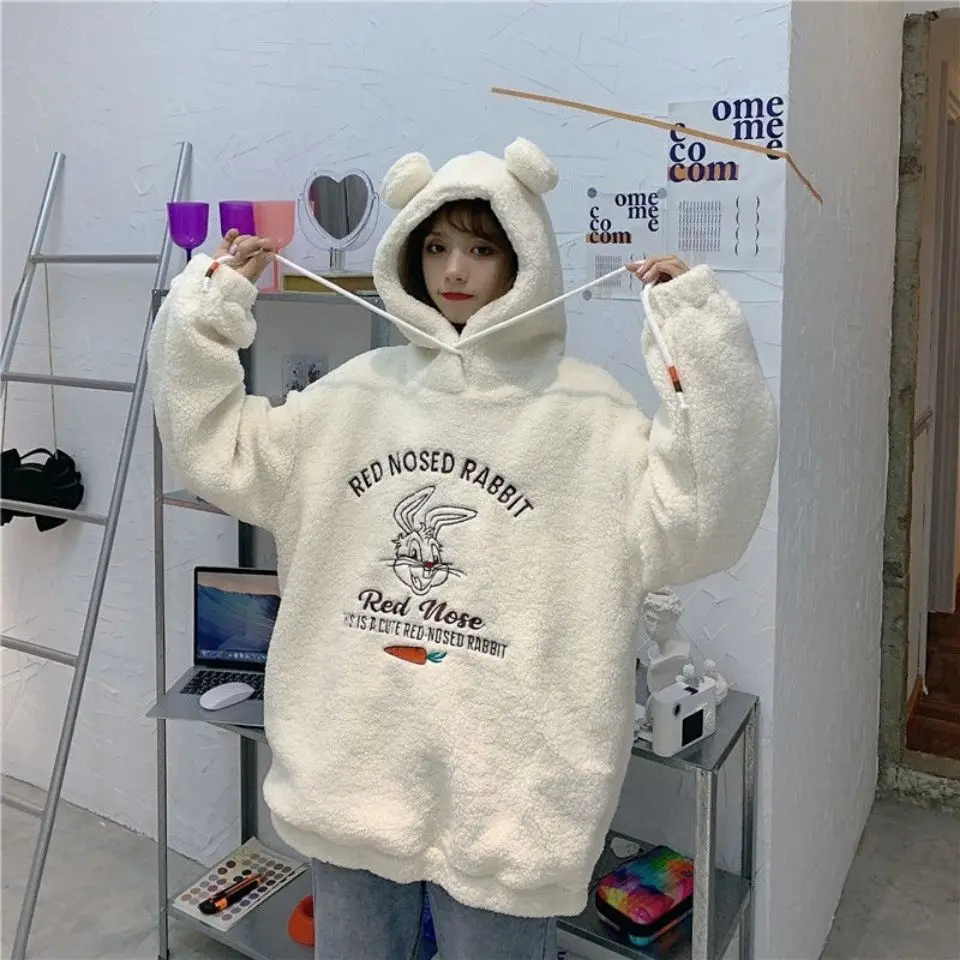 Fluffy Fall Women 2021 Hoodies Cartoon Printing White Rabbit Warm Ladies Tops Drawstring Bear Ears Casual Loose Clothes Kawaii
Fluffy Fall Women 2021 Hoodies Cartoon Printing White Rabbit Warm Ladies Tops Drawstring Bear Ears Casual Loose Clothes Kawaii