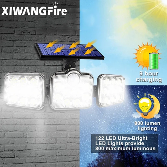 138 led Super Bright Outdoor Solar Lights 3 Head Motion Sensor 270 Wide Angle Illumination Waterproof Remote Control Wall Lamp
138 led Super Bright Outdoor Solar Lights 3 Head Motion Sensor 270 Wide Angle Illumination Waterproof Remote Control Wall Lamp