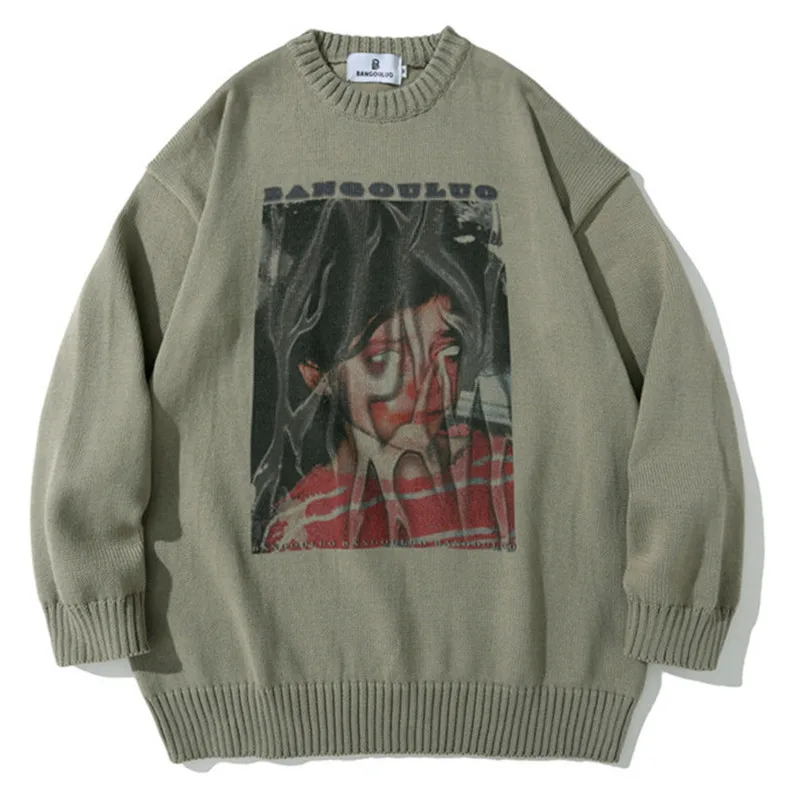 Hip Hop Streetwear Men Gothic Sweater Character Print Harajuku Knitted Pullover Winter Casual Punk Oversized Jumper Sweaters
Hip Hop Streetwear Men Gothic Sweater Character Print Harajuku Knitted Pullover Winter Casual Punk Oversized Jumper Sweaters
