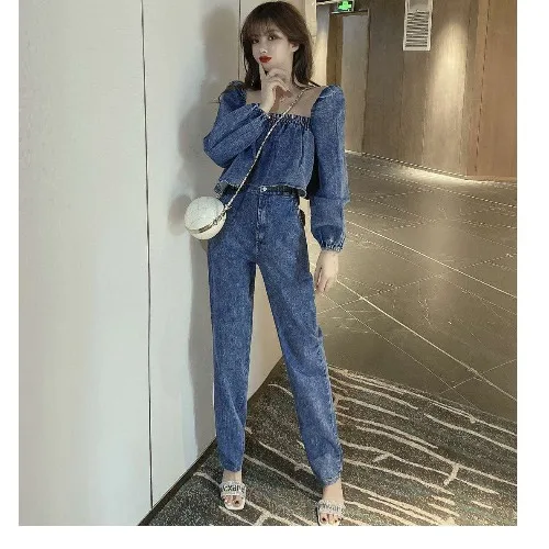 Retro 2020 autumn sweet denim jacket high waist jeans suit female tide 2 piece sets womens outfits clothes for women 
Retro 2020 autumn sweet denim jacket high waist jeans suit female tide 2 piece sets womens outfits clothes for women