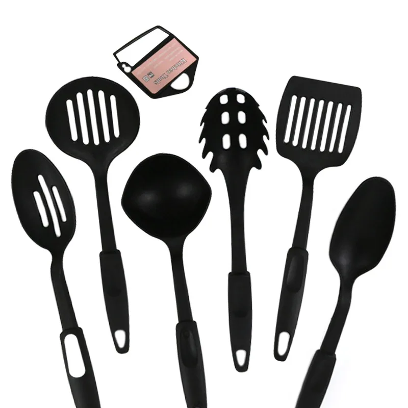Black 6pcs/set Kitchen Utensils Set Non-stick Kitchenware Cooking Tools Spoon Soup Ladle Spatula Shovel Gadget Accessories | Дом и сад