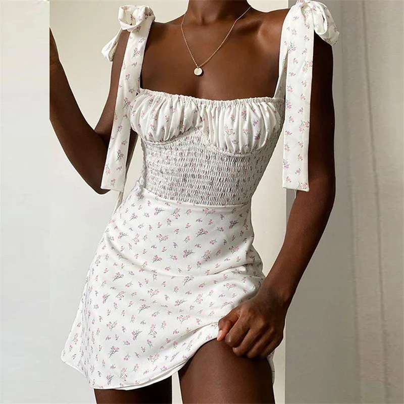 Mini Women Dress Flower Print Lace Design Female Sexy Strapless Dresses A-line Style