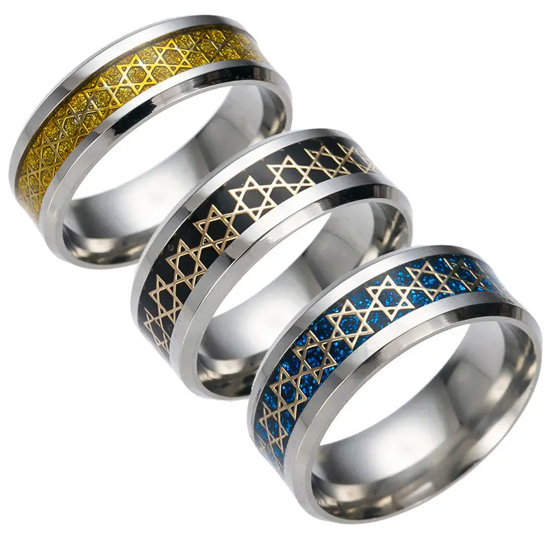 

TOPZBAO Tungsten Hexagon Finger Ring Metal Star of David Hexagram Rings for Biker Jewelry for Anniversary Day Gift