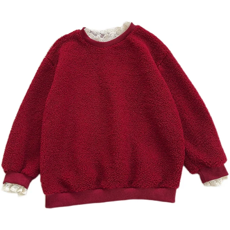 HELIAR Fleece Crewneck Sweater Women 2020 Winter Sweet Lace Lamb Wool Patchwork Long Sleeve Pullover Korean Cute Solid Jumper
HELIAR Fleece Crewneck Sweater Women 2020 Winter Sweet Lace Lamb Wool Patchwork Long Sleeve Pullover Korean Cute Solid Jumper