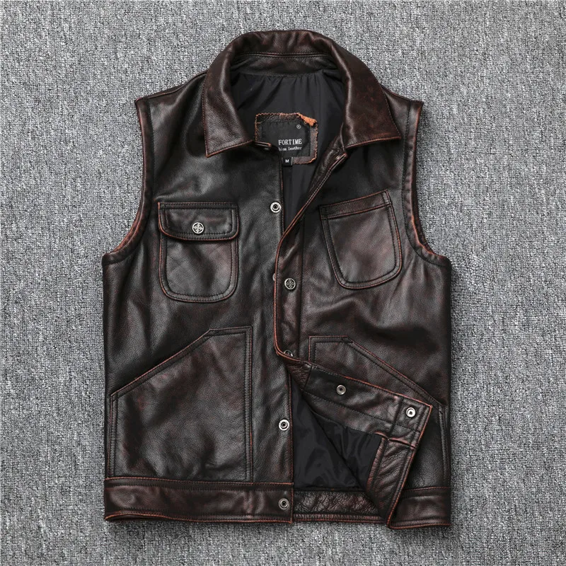 Genuine Jacket Men Cowhide Dark Brown Vintage Motor Biker Oil Wax Leather Slim Vest Sales
Genuine Jacket Men Cowhide Dark Brown Vintage Motor Biker Oil Wax Leather Slim Vest Sales