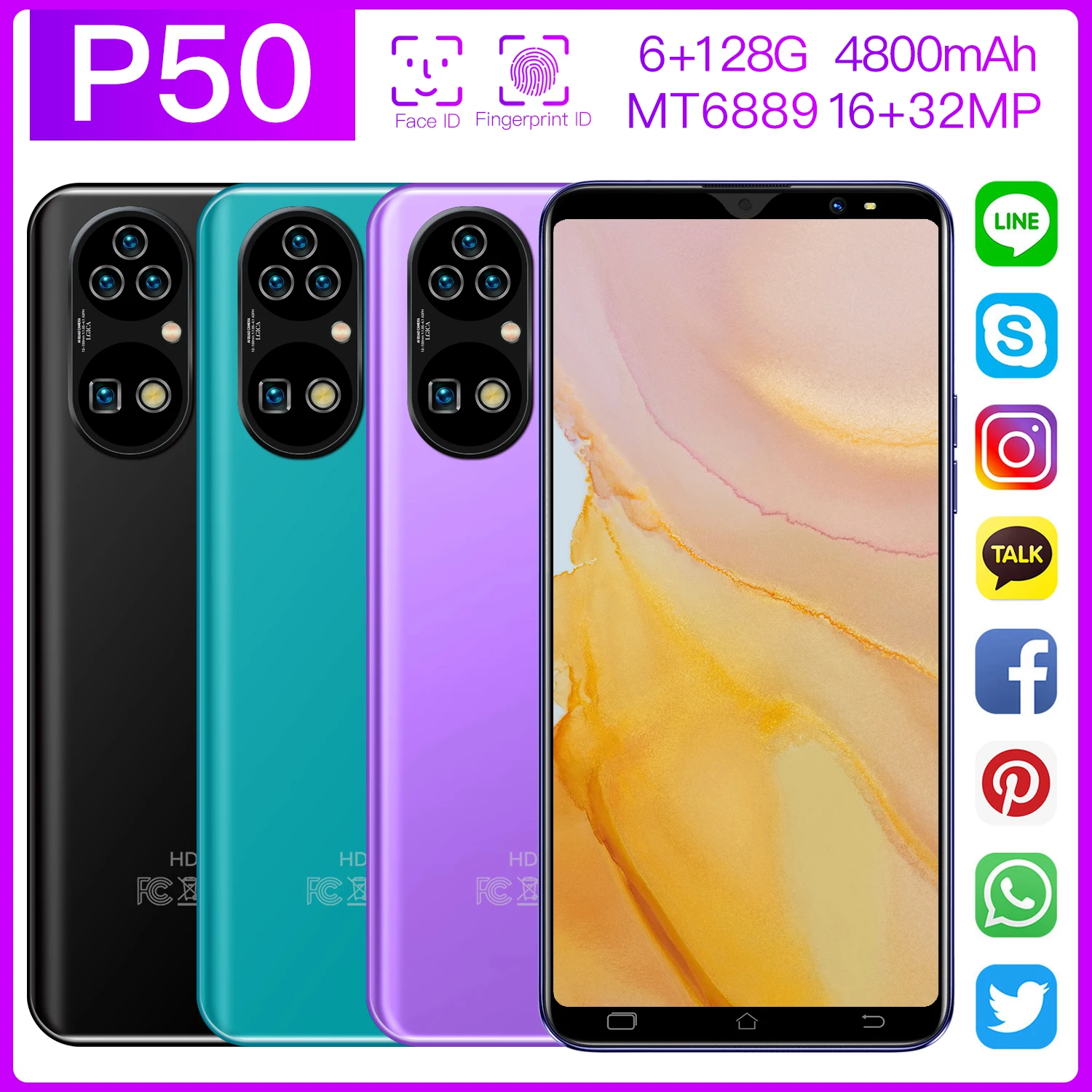Newest P50 5.5-inch HD Screen Android10 Mobilephone MT6889 10-core 6GB+128GB 4800mAh Phone 16MP+32MP GPS WiFi 4G/5G Smartphone
Newest P50 5.5-inch HD Screen Android10 Mobilephone MT6889 10-core 6GB+128GB 4800mAh Phone 16MP+32MP GPS WiFi 4G/5G Smartphone