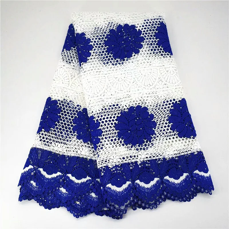 Cord lace fabric in white and royal blue color water soluble chemical lace fabric with stones GXW2 African Guipure Lace Fabric
Cord lace fabric in white and royal blue color water soluble chemical lace fabric with stones GXW2 African Guipure Lace Fabric