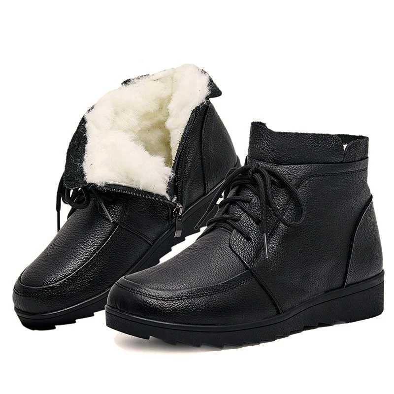 2021 New Black Genuine Leather Ankle Boots Women Winter Plush Warm Lace Up Soft Short Booties Ladies Hight Top Mother's Shoes
2021 New Black Genuine Leather Ankle Boots Women Winter Plush Warm Lace Up Soft Short Booties Ladies Hight Top Mother's Shoes