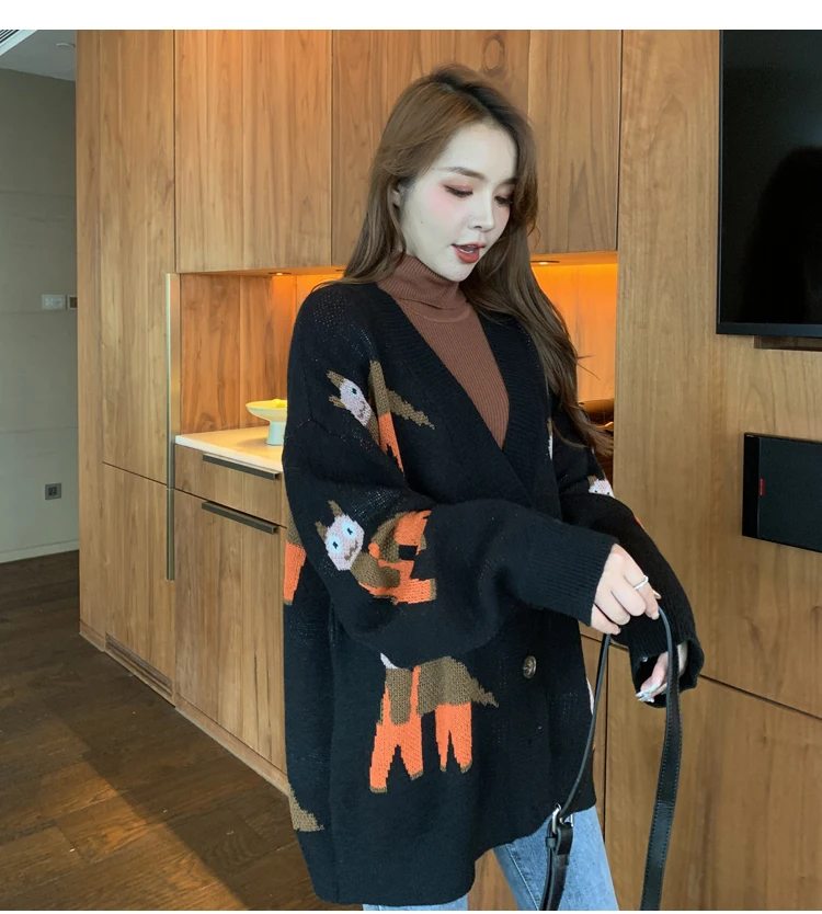 Winter Sweater Women's Loose Oversize Knit Cardigan Sweater New Korean Retro Animal Pattern V-neck Single Breasted Thicken Tops
Winter Sweater Women's Loose Oversize Knit Cardigan Sweater New Korean Retro Animal Pattern V-neck Single Breasted Thicken Tops