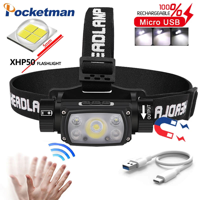 XHP50 LED Headlamp Motion Sensor Headlight USB Rechargeable Head Lamp Waterproof Head Light 5 Lighting Modes Head Torch
XHP50 LED Headlamp Motion Sensor Headlight USB Rechargeable Head Lamp Waterproof Head Light 5 Lighting Modes Head Torch
