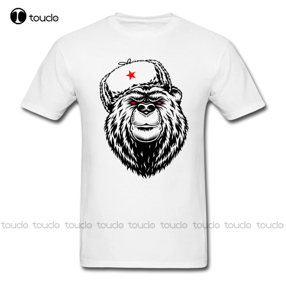 

New Russian Bear Hat Power White T-Shirt Русский Медведь Cotton Tee Shirt S-5Xl