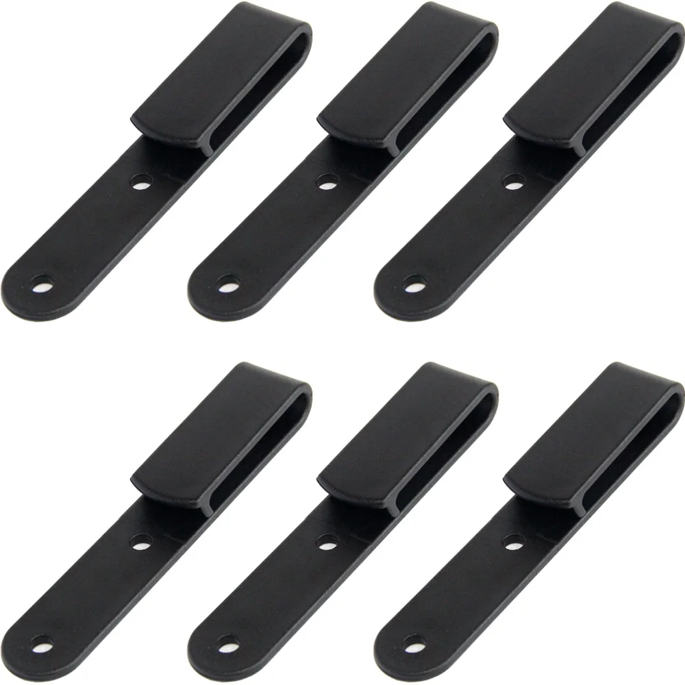 

Set of 6 Black Plastic Long J-Clip Holster Tough Clip Loop for IWB OWB Kydex Leather Hybrid Holster Making W/Chicago Screw