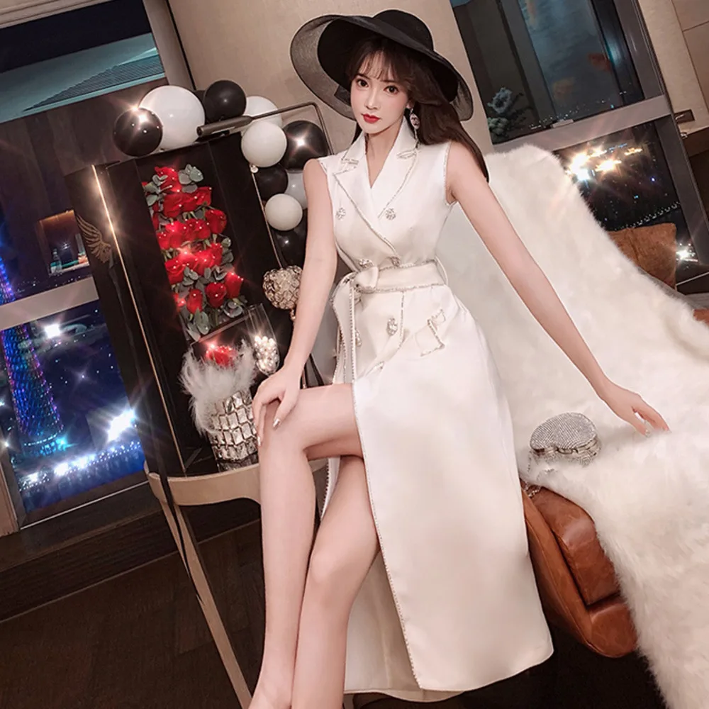 2020 Summer New Ladies Fashion Diamond Double-breasted Turn Down Collar Belt Mid-calf Tank Dress Trend Women
2020 Summer New Ladies Fashion Diamond Double-breasted Turn Down Collar Belt Mid-calf Tank Dress Trend Women