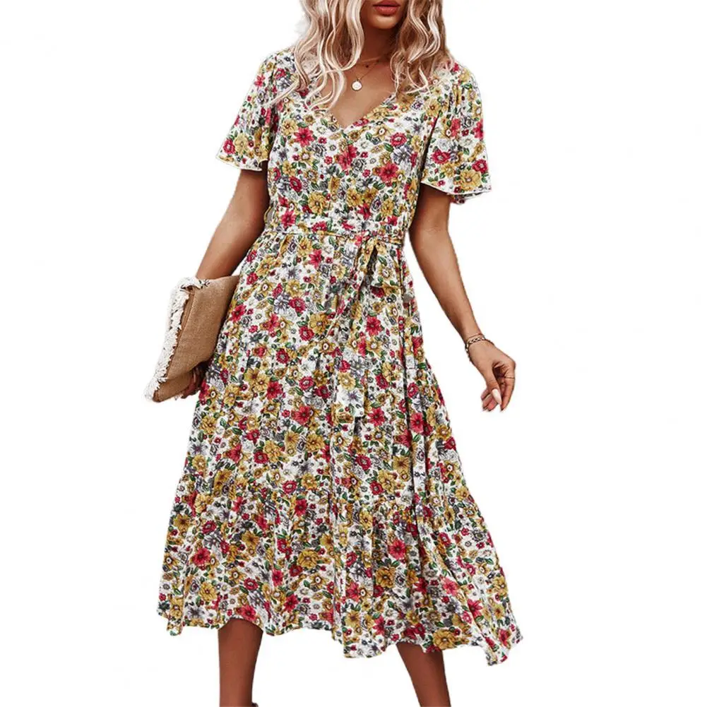 Women Summer Flower Print A-Line Dress Bohemian Women Dress Floral Print High Waist V Neck Short Sleeve Dress for Beach Vestido
Women Summer Flower Print A-Line Dress Bohemian Women Dress Floral Print High Waist V Neck Short Sleeve Dress for Beach Vestido
