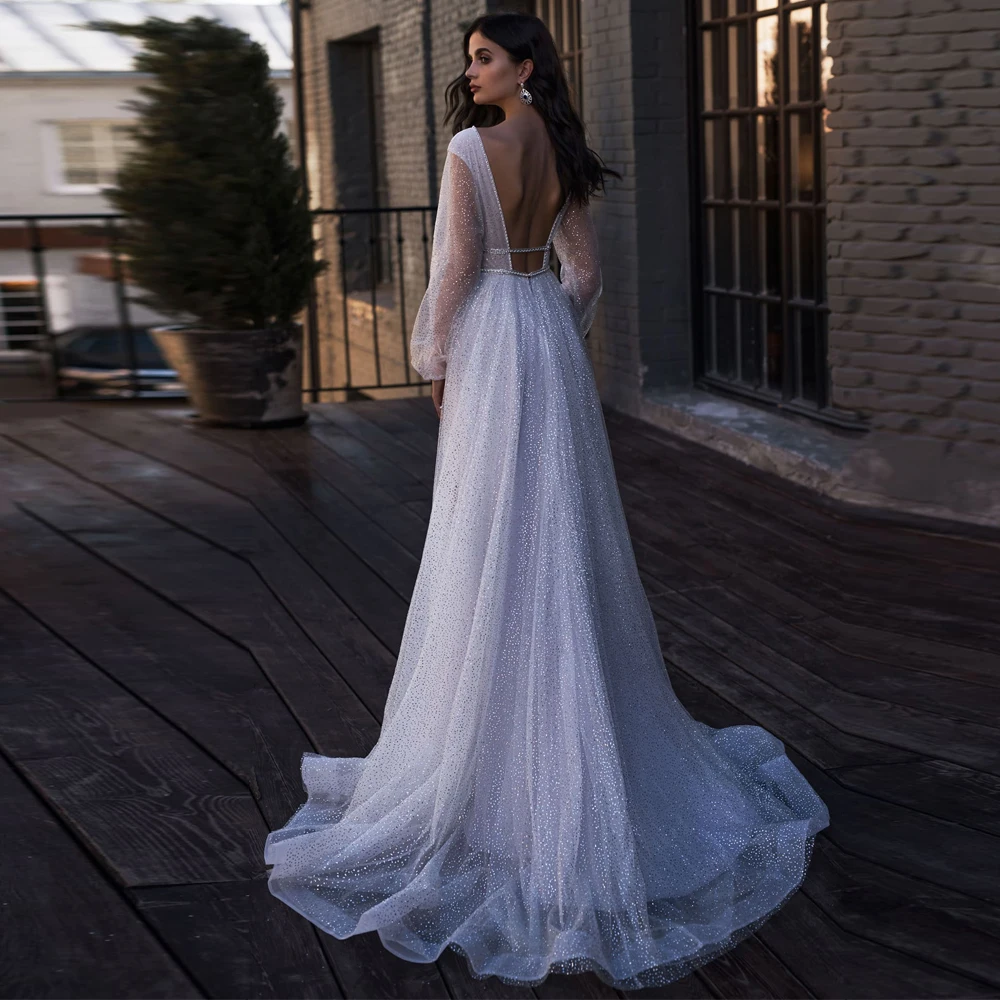 Vestidos Elegant Wedding Dresses Netting Pleat V-Neck Full Sleeve Backless A-Line Bridal Gowns
Vestidos Elegant Wedding Dresses Netting Pleat V-Neck Full Sleeve Backless A-Line Bridal Gowns