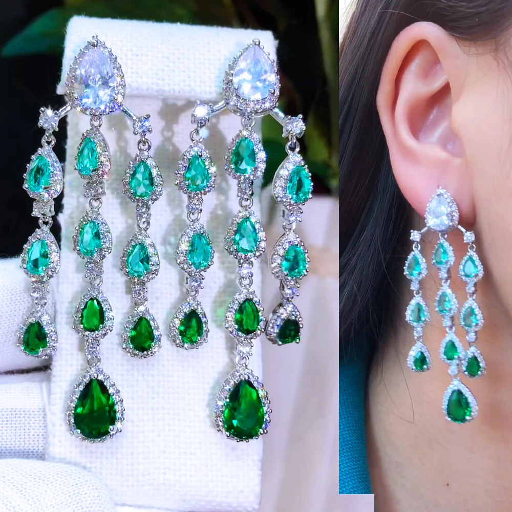 

Missvikki серьги Gorgeous Shiny Long CZ Drop Earrings Full Cubic Zirconia for Women Wedding Trendy Earrings Bijoux High Quality