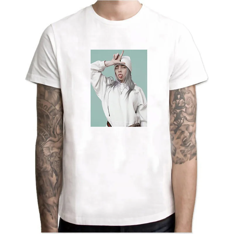 Новый Billie Eilish уличный с короткими рукавами Забавный принт для мужчин винтажный