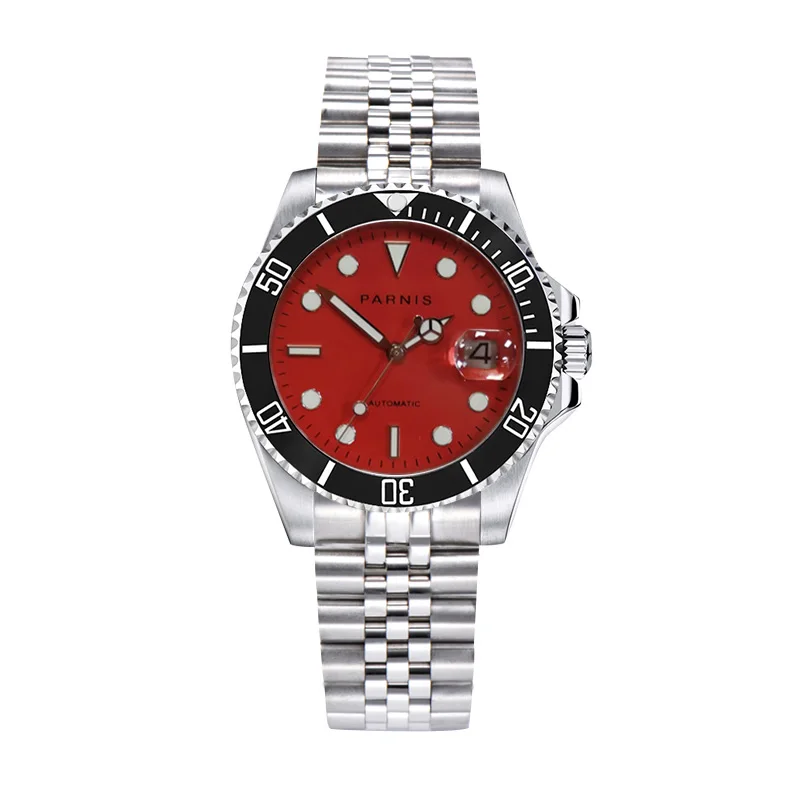 Fashion Parnis 40mm Red Dial Mechanical Automatic Watch Men Ceramic Bezel Calendar Sapphire Crystal Men's Watches reloj hombre
Fashion Parnis 40mm Red Dial Mechanical Automatic Watch Men Ceramic Bezel Calendar Sapphire Crystal Men's Watches reloj hombre