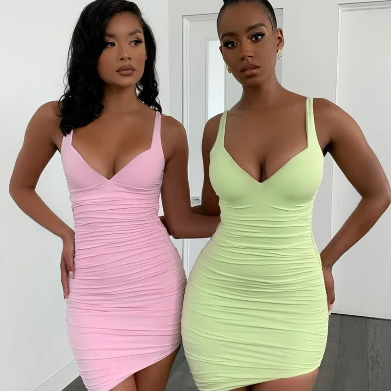 Summer Club Party Pink Dress Women Spaghetti Strap Pleated Dress Bodycon Mini Sexy Dress Solid New Fashion Cotton Dress
Summer Club Party Pink Dress Women Spaghetti Strap Pleated Dress Bodycon Mini Sexy Dress Solid New Fashion Cotton Dress