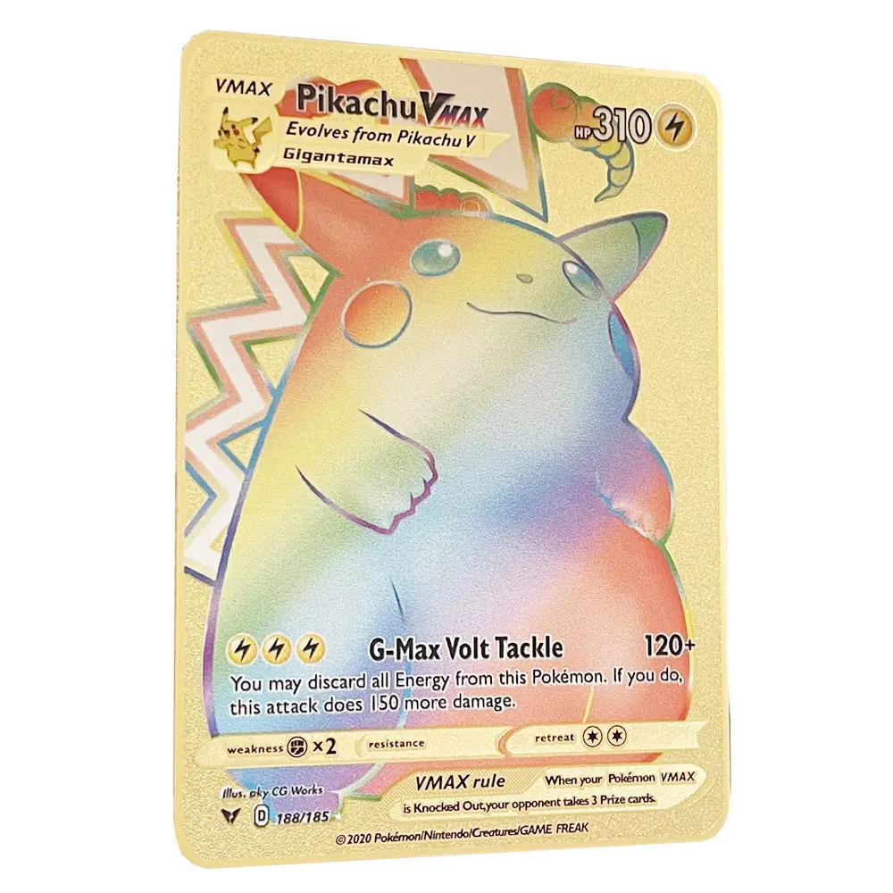 Rainbow Pikachu Vmax Golden Pokemon Cards in English Iron Metal Pokmo Letters Kids Gift Game Collection Cards
Rainbow Pikachu Vmax Golden Pokemon Cards in English Iron Metal Pokmo Letters Kids Gift Game Collection Cards