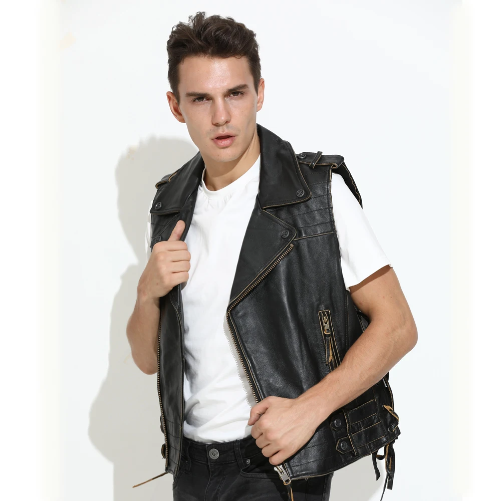 2020 Vintage Black Men Slim Fit Biker's Leather Plus Size 3XL Genuine Cowhide Autumn American Motorcycle Vest FREE SHIPPING
2020 Vintage Black Men Slim Fit Biker's Leather Plus Size 3XL Genuine Cowhide Autumn American Motorcycle Vest FREE SHIPPING