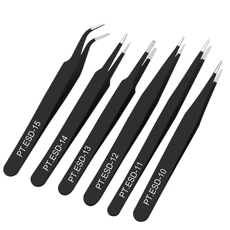Anti-static ESD Stainless Steel Tweezers Tool Industrial Precision 6pcs Pinzas Maintenance Curved Straight Tweezers Repair Tools
Anti-static ESD Stainless Steel Tweezers Tool Industrial Precision 6pcs Pinzas Maintenance Curved Straight Tweezers Repair Tools