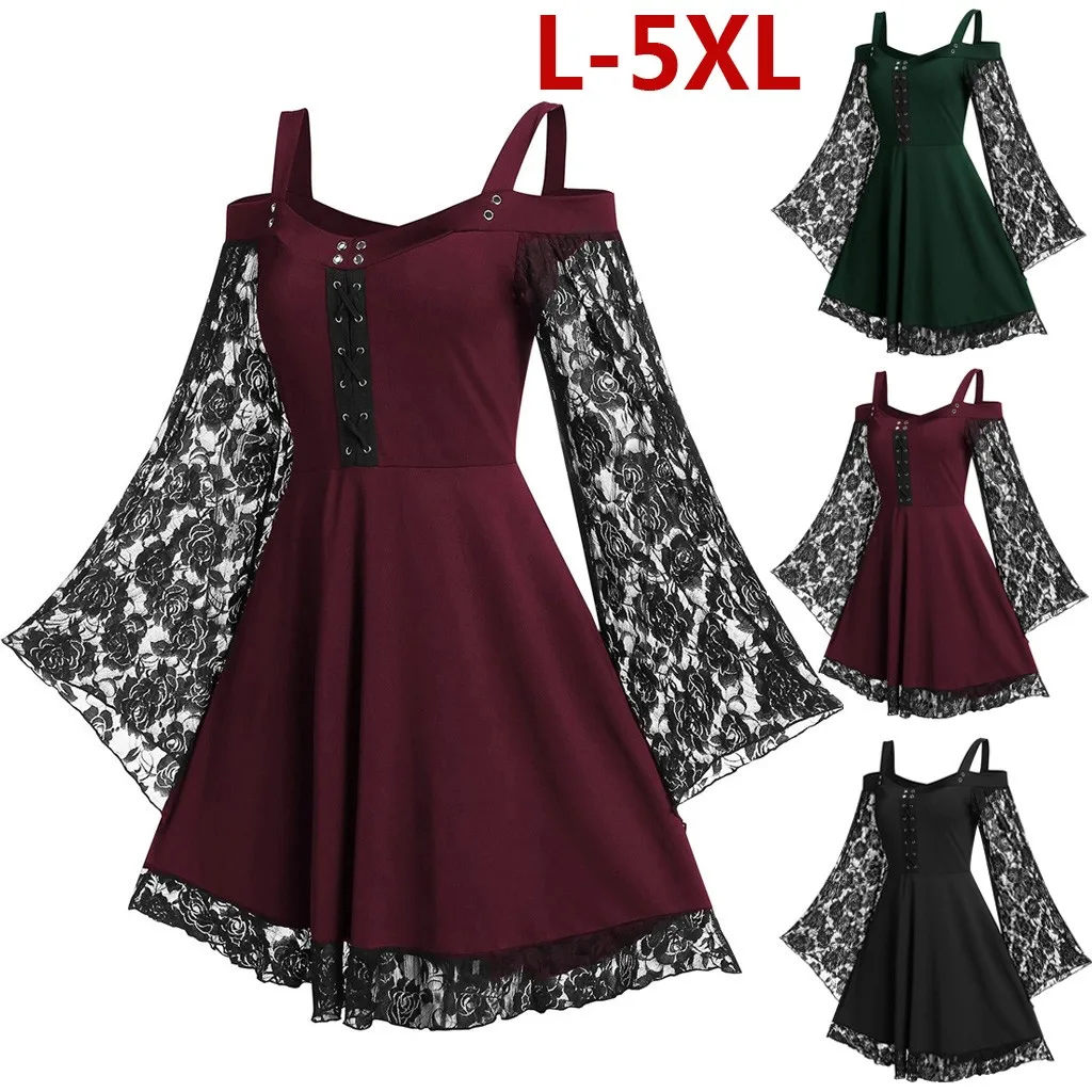Gothic Dress for Women 2022 Patchwork Flare Sleeve Cross Corn Cold Shoulder Lace Up Insert Sling Dress Punk Ladies Vestidos #M
Gothic Dress for Women 2022 Patchwork Flare Sleeve Cross Corn Cold Shoulder Lace Up Insert Sling Dress Punk Ladies Vestidos #M