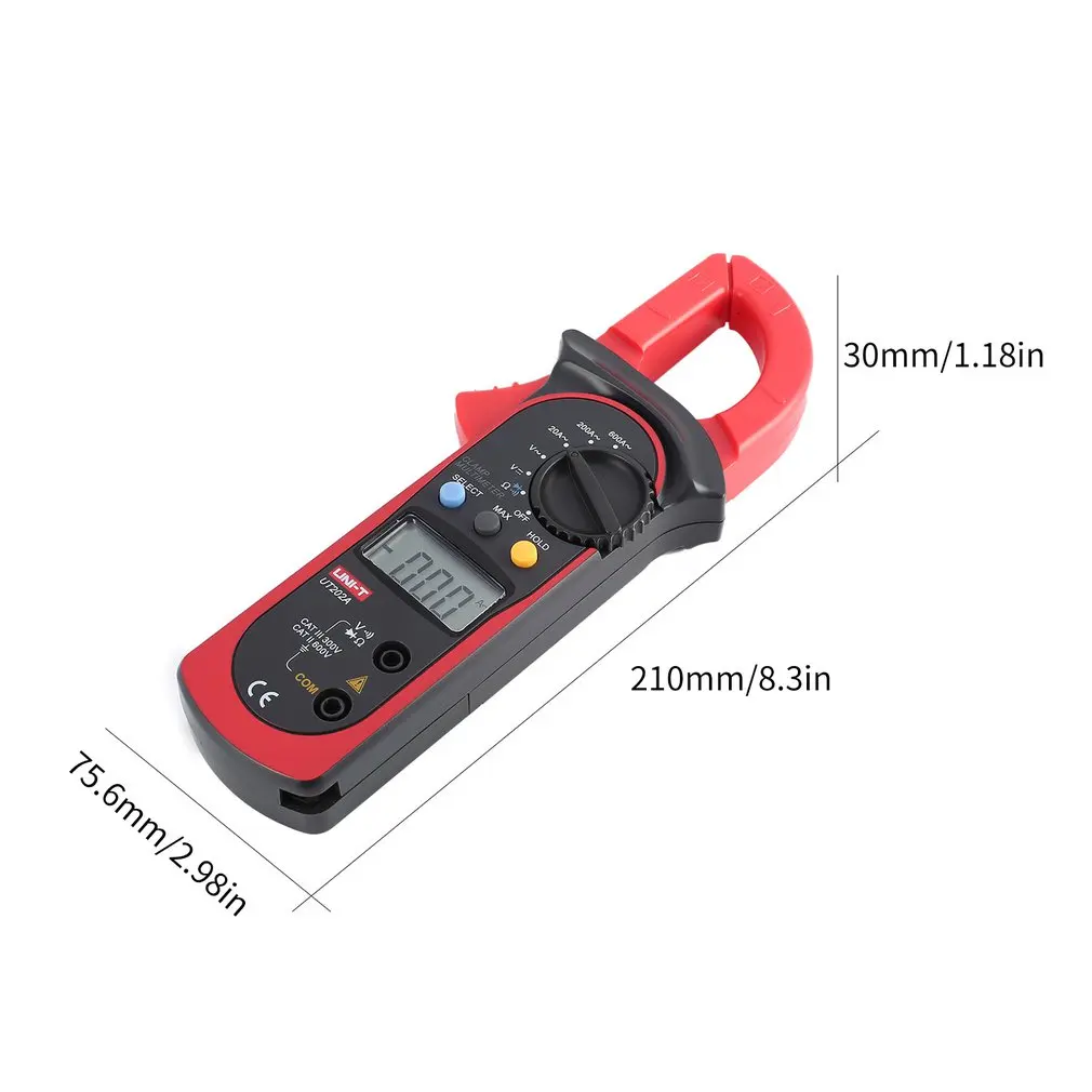 UNI-T UT202A Digital Handheld Clamp Multimeter Voltmeter with Auto Range DC/AC Voltage Current Diode Ohm Tester 2000 Counts
UNI-T UT202A Digital Handheld Clamp Multimeter Voltmeter with Auto Range DC/AC Voltage Current Diode Ohm Tester 2000 Counts