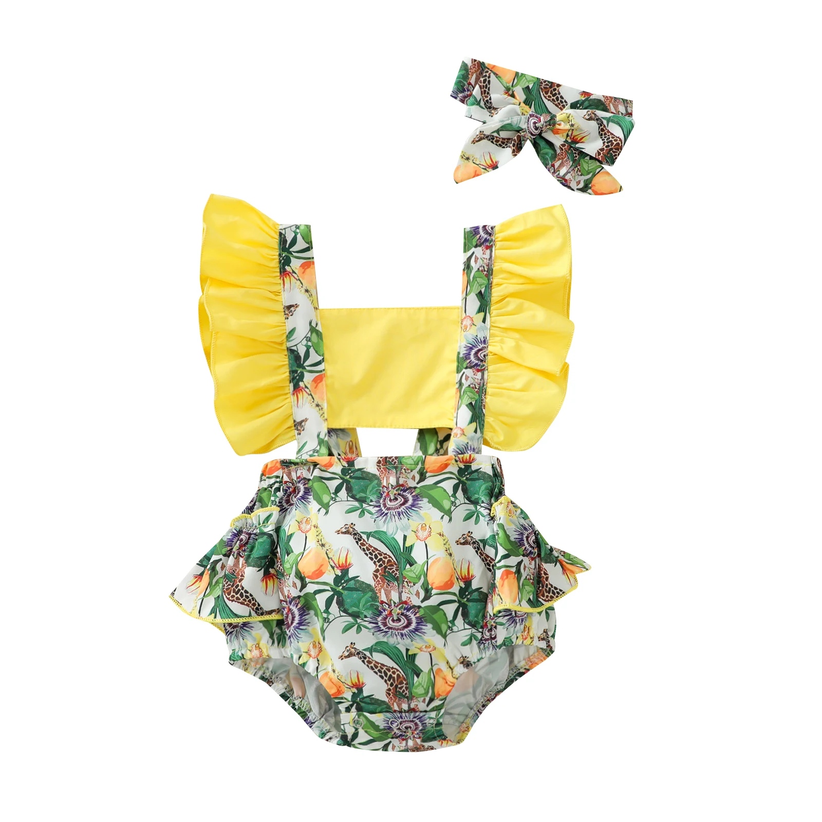 Baby Girl Clothes Casual Fly Sleeve Romper For Babies Cartoon Giraffe Backless Ruffles Jumpsuits Headband Children's Clothing
Baby Girl Clothes Casual Fly Sleeve Romper For Babies Cartoon Giraffe Backless Ruffles Jumpsuits Headband Children's Clothing