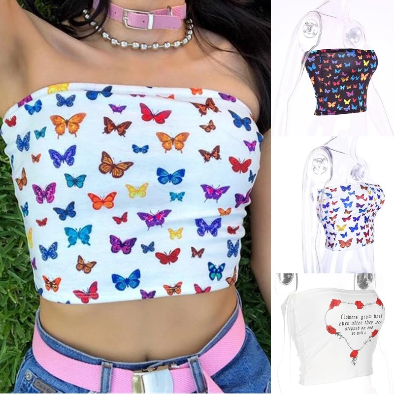 Women Top Butterfly Pattern Cotton Colorful Slash Neck Tank Strapless Crop Top Camis Summer Casual Outwear
Women Top Butterfly Pattern Cotton Colorful Slash Neck Tank Strapless Crop Top Camis Summer Casual Outwear