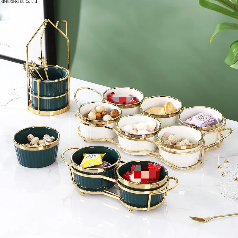 Creative Snack Dishes Ceramic Plate Nordic Living Room Household Divided Grid Nut Snack Platter Candy Box Metal Iron Rack
Creative Snack Dishes Ceramic Plate Nordic Living Room Household Divided Grid Nut Snack Platter Candy Box Metal Iron Rack