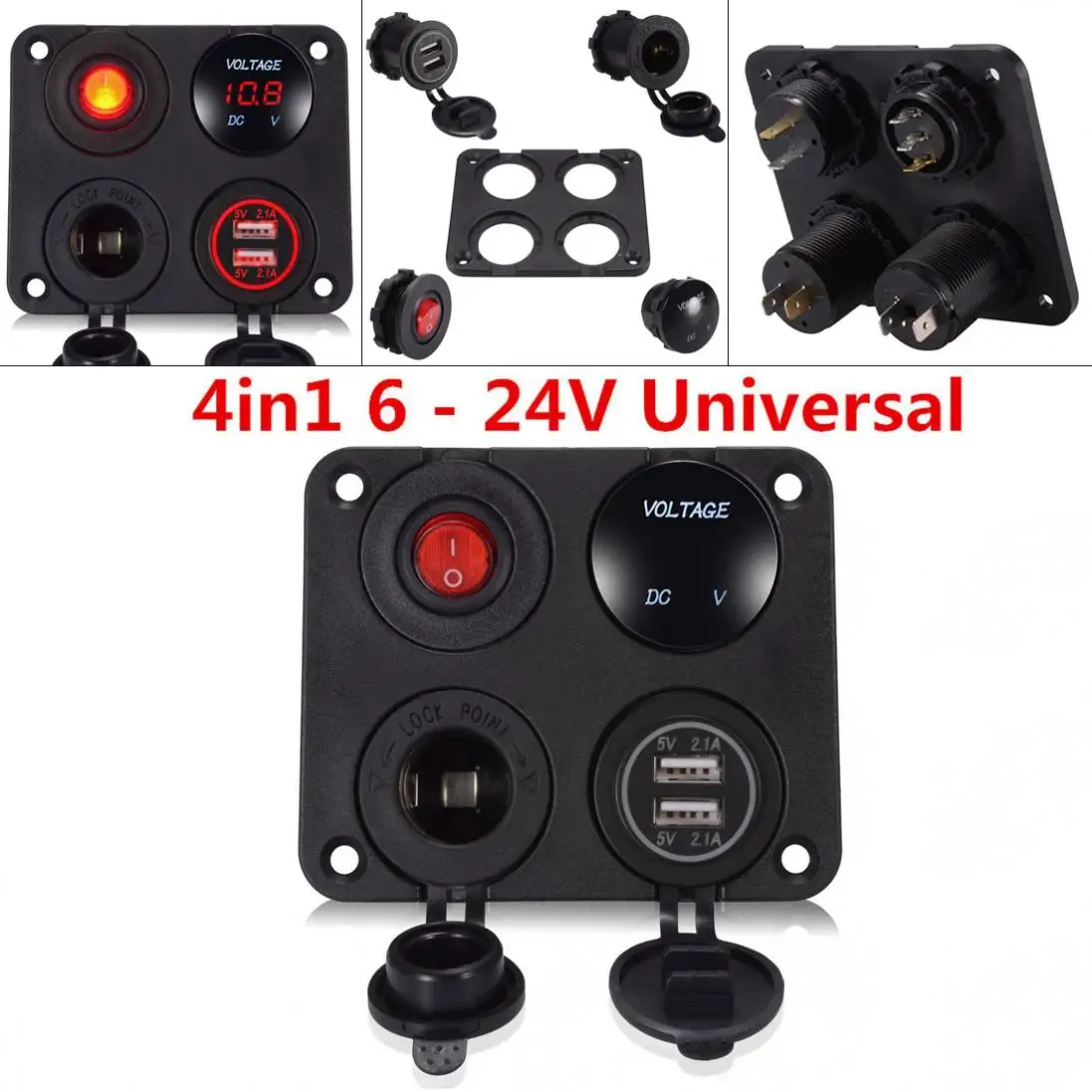 4 in 1 ABS Durable 6 - 24 V Red LED Dual USB Port Car Charger + Voltmeter + 12V Power Socket + On-Off Switch
4 in 1 ABS Durable 6 - 24 V Red LED Dual USB Port Car Charger + Voltmeter + 12V Power Socket + On-Off Switch