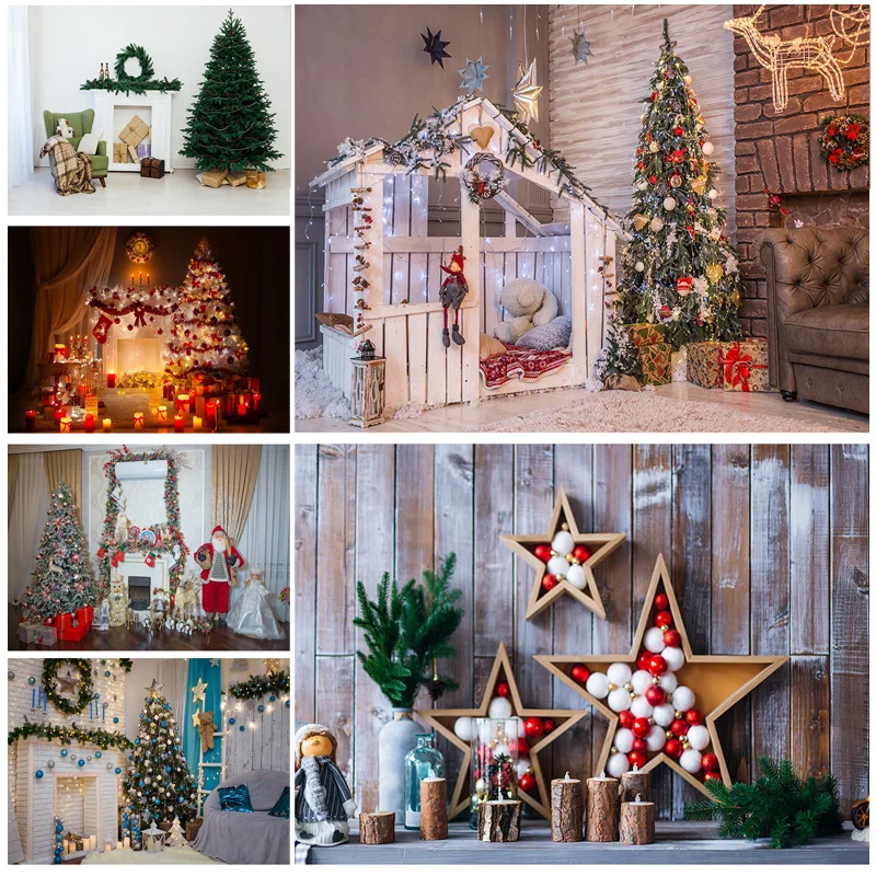 

SHUOZHIKE Christmas Indoor Theme Photography Background Christmas tree Fireplace Children For Photo Backdrops 21712 YXSD-07