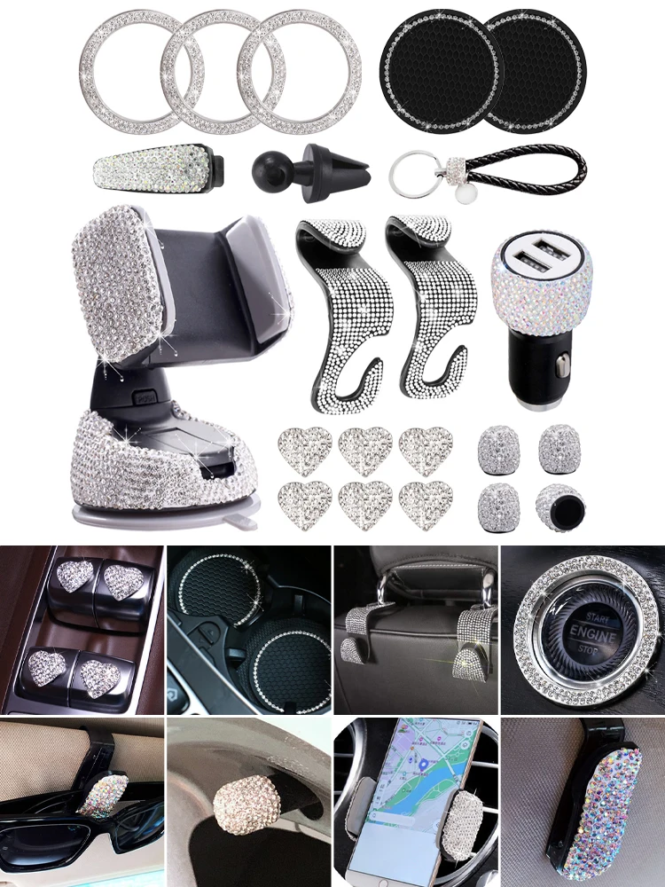 21PCS Bling Car Accessories for Women Rhinestone Kit Dual USB Car Charger Phone Mount Tire Valve Cap автомобильные товары
21PCS Bling Car Accessories for Women Rhinestone Kit Dual USB Car Charger Phone Mount Tire Valve Cap автомобильные товары