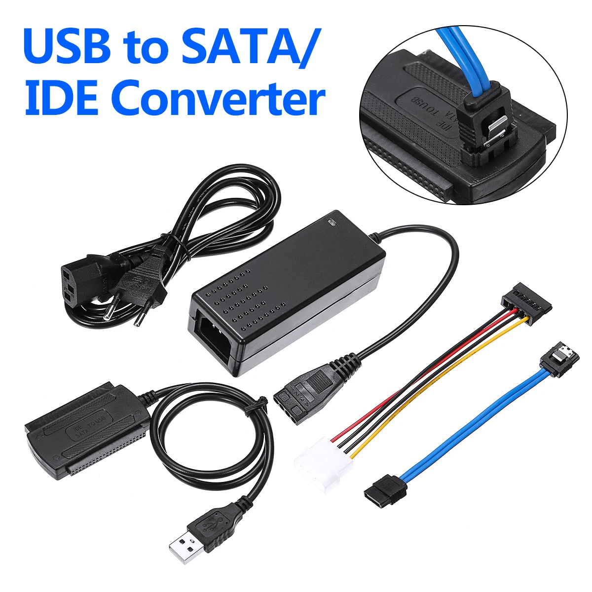 

SATA/IDE Drive to USB 2.0 Adapter Converter Cable High Speed External AC Power Adapters For 2.5/3.5 Inch Desktop Hard Drives