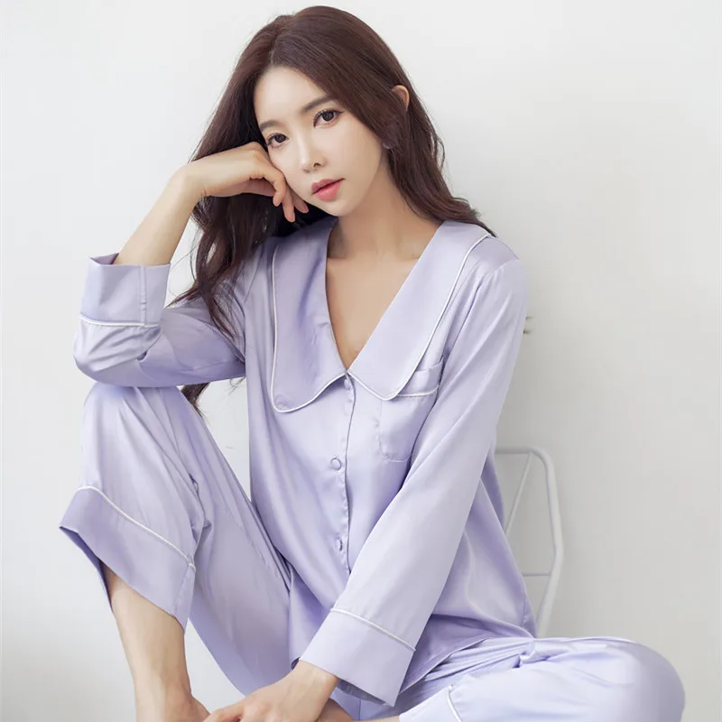 Two-piece Set Pajamas Spring and Autumn Thin Silk Long-sleeved Home Pijamas Women Satin Sleepwear Women Set Silk Pajamas
Two-piece Set Pajamas Spring and Autumn Thin Silk Long-sleeved Home Pijamas Women Satin Sleepwear Women Set Silk Pajamas