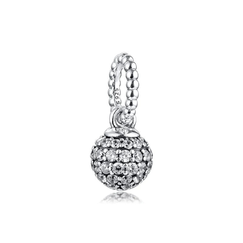 

Genuine 925 Sterling Silver Jewelry Pave Ball Pendant Charm Beads for Women Fits Pandora Bracelet DIY Making Kralen Berloques