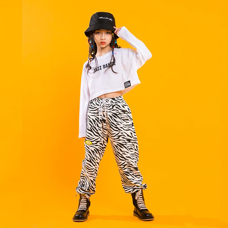 Kid Hip Hop Clothing White Crop Top Long Sleeve Shirt Zebra Print Streetwear Tactical Cargo Pants for Girl Dance Costume Clothes
Kid Hip Hop Clothing White Crop Top Long Sleeve Shirt Zebra Print Streetwear Tactical Cargo Pants for Girl Dance Costume Clothes