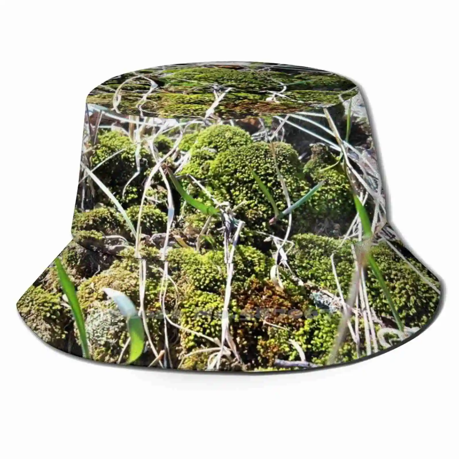 

Miniature Biome Flat Top Breathable Bucket Hats Moss Mossy Biome Nature Rocks Growth Miniature Mini Ecosystem